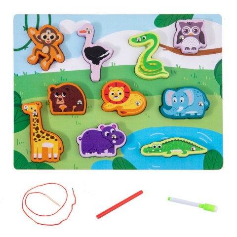 Układanka Drewniana Magnesy Sznurek Do Przeplatania Zwierzątka LEAN Toys Układanka Drewniana Magnesy Sznurek Do Przeplatania Zwierzątka LEAN Toys