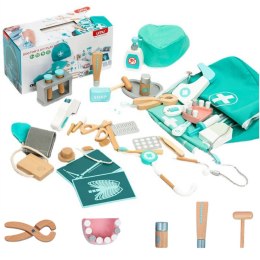 Zestaw Lekarski Mały Doktor Dentysta Drewniany Apteczka Fartuch 20 El LEAN Toys