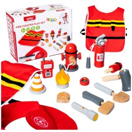Zestaw Małego Strażaka Kostium Akcesoria Strażackie Drewno 14 El LEAN Toys