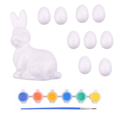 Zestaw Wielkanocny Jajka Styropianowe 9szt Figurka Zająca Farbki LEAN TOYS Zestaw Wielkanocny Jajka Styropianowe 9szt Figurka Zająca Farbki LEAN TOYS