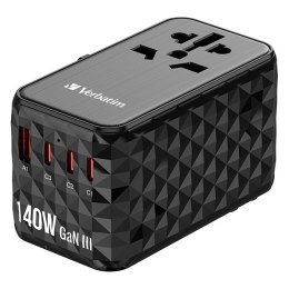 Verbatim, Uniwersalny adapter podróżny 2x USB-C PD i QC 4+, 1x USB-C PD 3.0, 1x USB-A QC, czarny, 140 W Verbatim