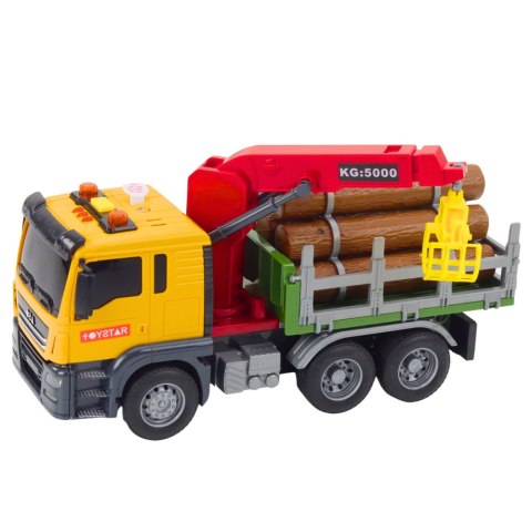 Ciężarówka Z Dźwigiem Do Drewna Światła Dźwięki Żółta 1:14 LEAN Toys Ciężarówka Z Dźwigiem Do Drewna Światła Dźwięki Żółta 1:14 LEAN Toys