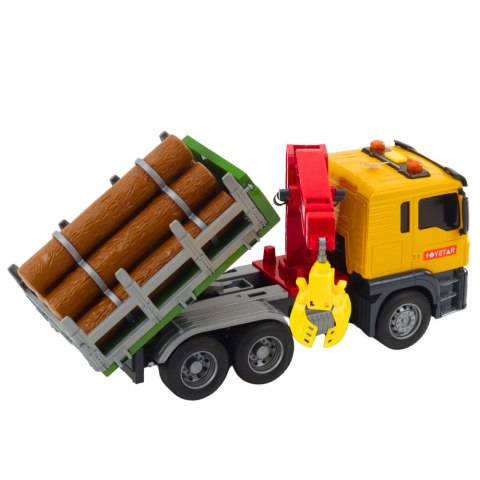 Ciężarówka Z Dźwigiem Do Drewna Światła Dźwięki Żółta 1:14 LEAN Toys Ciężarówka Z Dźwigiem Do Drewna Światła Dźwięki Żółta 1:14 LEAN Toys
