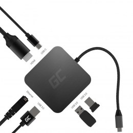 USB-C (3.0) hub 7-port, AK-61, szary, Green Cell, 3xUSB 3.0, HDMI 4K (30Hz), Ethernet 1Gbps, USB-C Greencell