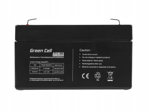 Green Cell AGM VRLA 6V 1.3Ah bezobsługowy akumulator do systemu alarmowego, kasy fiskalnej, zabawki Green Cell AGM VRLA 6V 1.3Ah bezobsługowy akumulator do systemu alarmowego, kasy fiskalnej, zabawki