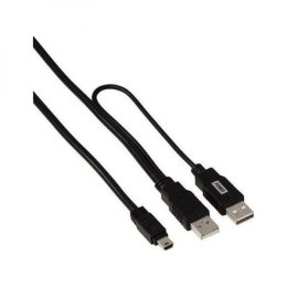 Kabel USB (2.0) USB A 2x M- USB mini M (5 pin) 1.8m czarny