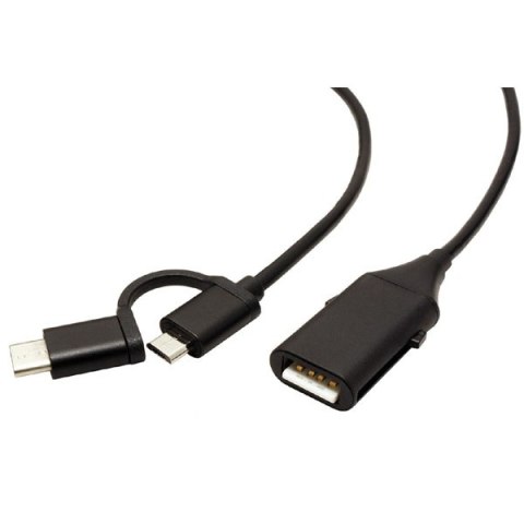 Kabel USB (2.0) USB A F + M- USB micro B M 1m okrągły czarny plastic bag z redukcją do USB C OTG