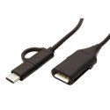 Kabel USB (2.0) USB A F + M- USB micro B M 1m okrągły czarny plastic bag z redukcją do USB C OTG