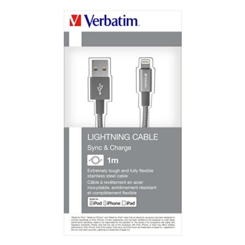 Kabel USB (2.0) USB A M- Apple Lightning M 1m reversible szary Verbatim box 48860