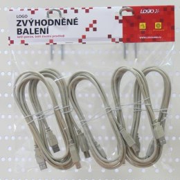 Kabel USB (2.0) USB A M- USB B M 3m szary Logo cena za 1 szt.