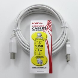 Kabel USB (2.0) USB A M- USB B M 3m szary Logo