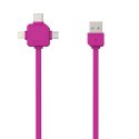 Kabel USB (2.0) USB A M- USB C / Lightning / Micro-USB 1.5m 3w1 różowy Powercube płaski