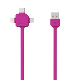 Kabel USB (2.0) USB A M- USB C / Lightning / Micro-USB 1.5m 3w1 różowy Powercube płaski