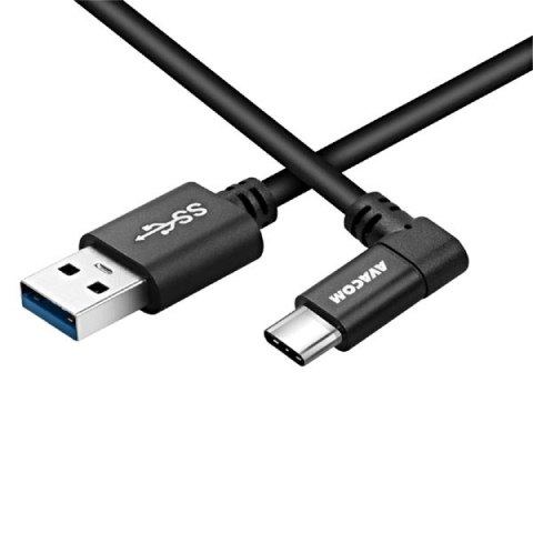 Kabel USB (2.0), USB A M- USB C M, 1.1m, okrągły, czarny, Avacom, złącze 90 st