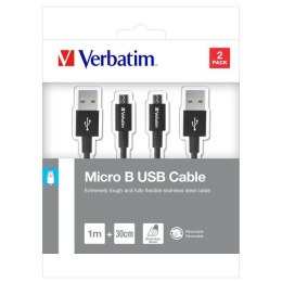 Kabel USB (2.0) USB A M- USB micro M 1m czarny Verbatim box 48875 2szt 1x100cm + 1x30cm