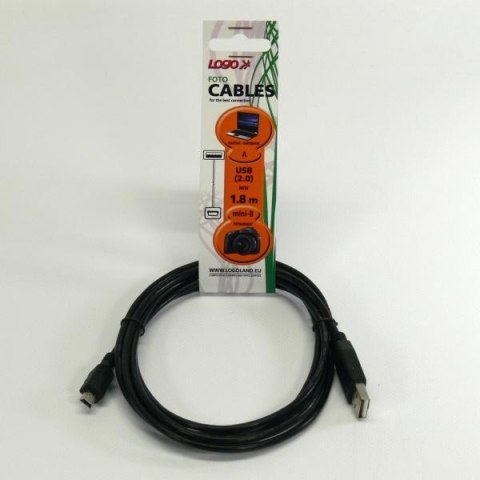Kabel USB (2.0) USB A M- USB mini M (5 pin) 2m czarny Logo cena za 1 szt. Kabel USB (2.0) USB A M- USB mini M (5 pin) 2m czarny Logo cena za 1 szt.