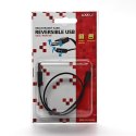 Kabel USB (2.0) USB A M reversible- USB micro M reversible 0.3m płaski czarny dwustronny