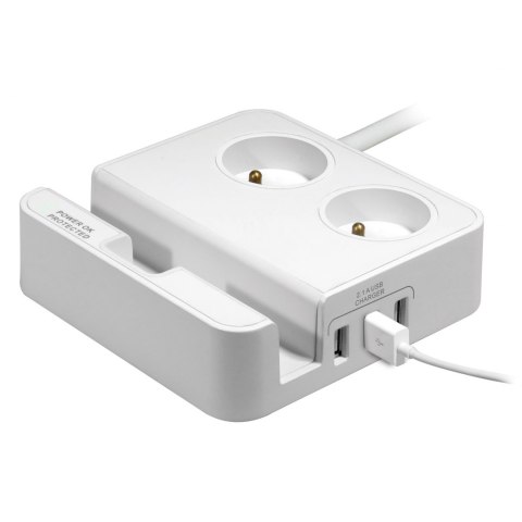 Listwa zasilająca 2 gniazda biała Logo 3x USB z podsatwą na telefon