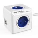 Kabel sieciowy 230V przedłużacz CEE7 (widelec)-POWERCUBE 1.5m EXTENDED USB niebieski POWERCUBE 4 zásuvky 2xUSB port děts