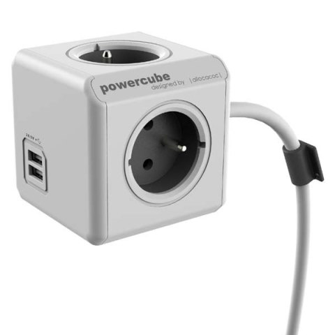 Kabel sieciowy 230V przedłużacz CEE7 (widelec)-POWERCUBE 1.5m EXTENDED USB szary POWERCUBE 2x USB port 4 zásuvky dětské 