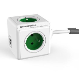 Kabel sieciowy 230V przedłużacz CEE7 (widelec)-POWERCUBE 1.5m EXTENDED USB zielony POWERCUBE 4 zásuvky 2xUSB portdětská 