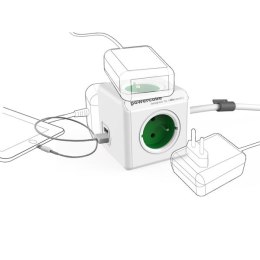 Kabel sieciowy 230V przedłużacz CEE7 (widelec)-POWERCUBE 1.5m EXTENDED USB zielony POWERCUBE 4 zásuvky 2xUSB portdětská 