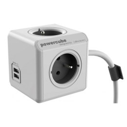 Kabel sieciowy 230V przedłużacz CEE7 (widelec)-POWERCUBE 3m EXTENDED USB szary POWERCUBE 4 zásuvky dětské pojistky