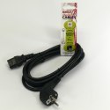 Kabel sieciowy 230V zasilacz, CEE7 (widelec)-C13, 3m, VDE approved, czarny, Logo