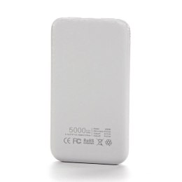 Powerbank, Li-ion, 5V, 5000mAh, do ładowania telefonów i innych urządzeń, 2 złącza, biała