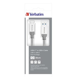 Kabel USB (3.1), USB A M- USB C M, 0.3m, srebrny, Verbatim, box, 48868