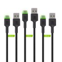 Zestaw 3x Kabel Green Cell GC Ray USB - USB-C 120cm, zielony LED, szybkie ładowanie Ultra Charge, QC 3.0