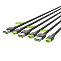 Zestaw 3x Kabel Green Cell GC Ray USB - USB-C 120cm, zielony LED, szybkie ładowanie Ultra Charge, QC 3.0