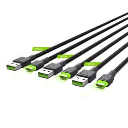 Zestaw 3x Kabel Green Cell GC Ray USB - USB-C 200cm, zielony LED, szybkie ładowanie Ultra Charge, QC 3.0