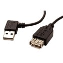 Kabel USB (2.0), USB A M- USB A F, 0.3m, łamany 90°(w lewo), czarny