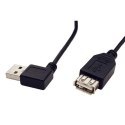 Kabel USB (2.0), USB A M- USB A F, 0.3m, łamany 90°(w lewo), czarny