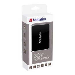 Verbatim, powerbank, kapesní expresní baterie, Li-Ion, 5V, 5200mAh, czarno-biały