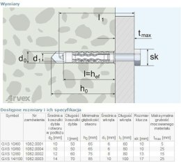 DYBEL UNIVERSALNY WKRĘT ŁEB SZEŚCIOKĄTNY GXS 10/60MM