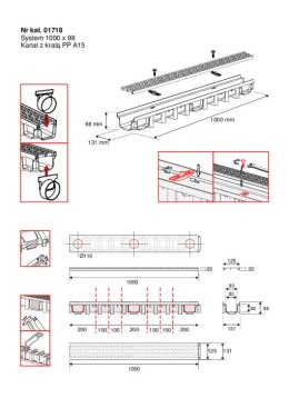 SYSTEM 1000*98 KANAŁ Z KRATĄ PP LINE A15 CZARNY