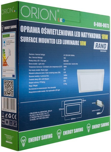 PANEL LED NATYNKOWY Z ZASILACZEM RAND 174*174 12W ORION PANEL LED NATYNKOWY Z ZASILACZEM RAND 174*174 12W ORION