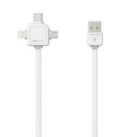 Kabel USB (2.0), USB A M- USB C / Lightning / Micro-USB, 1.5m, 3w1, biały, Powercube, płaski