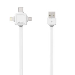 Kabel USB (2.0), USB A M- USB C / Lightning / Micro-USB, 1.5m, 3w1, biały, Powercube, płaski