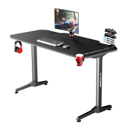 ULTRADESK Biurko dla gracza FRAG - BLACK, 140x66 cm, 76 cm, z XXL podkładką pod mysz, uchwyt na słuchawki i napój