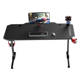 ULTRADESK Biurko dla gracza FRAG - BLACK, 140x66 cm, 76 cm, z XXL podkładką pod mysz, uchwyt na słuchawki i napój