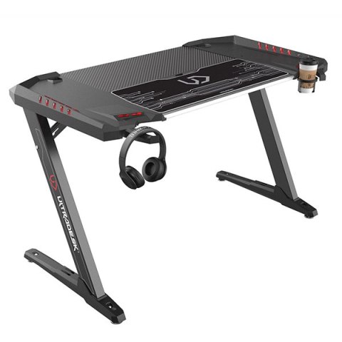 ULTRADESK Biurko dla gracza ROCKET BLACK, 128x68 cm, 78 cm, z XL podkładką pod mysz, uchwyt na słuchawki i napój ULTRADESK Biurko dla gracza ROCKET BLACK, 128x68 cm, 78 cm, z XL podkładką pod mysz, uchwyt na słuchawki i napój