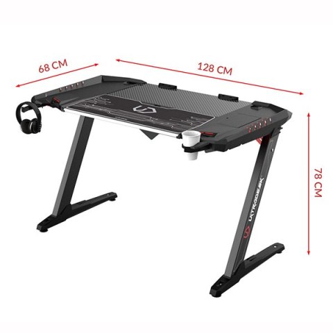 ULTRADESK Biurko dla gracza ROCKET BLACK, 128x68 cm, 78 cm, z XL podkładką pod mysz, uchwyt na słuchawki i napój ULTRADESK Biurko dla gracza ROCKET BLACK, 128x68 cm, 78 cm, z XL podkładką pod mysz, uchwyt na słuchawki i napój
