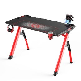 ULTRADESK Biurko dla gracza INVADER - RED, 120x64 cm, 75 cm, podświetlenie LED, podkładka XL, uchwyt na słuchawki i napój