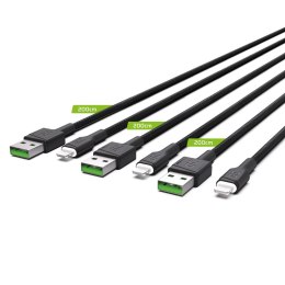 Zestaw 3x Kabel Green Cell GC Ray Lightning 200cm z białym podświetleniem LED, szybkie ładowanie Apple 2.4A