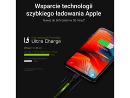 Zestaw 3x Kabel Green Cell GC Ray Lightning 200cm z białym podświetleniem LED, szybkie ładowanie Apple 2.4A