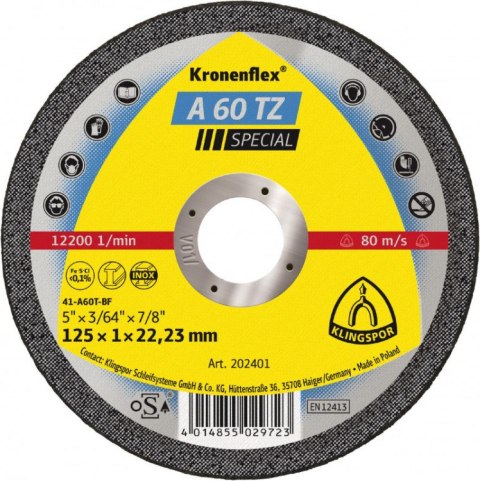 TARCZA PŁASKA A60TZ T1A 115*1.0*22 202400 KLINGSPOR TARCZA PŁASKA A60TZ T1A 115*1.0*22 202400 KLINGSPOR