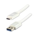 Kabel USB (3.2 gen 1), USB A M- USB C M, 1m, 5 Gb/s, 5V/3A, biały, Logo, box, oplot nylonowy, aluminiowa osłona złącza